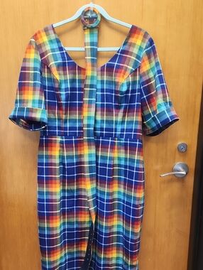 Collectif Rainbow Plaid Shirt Dress in Multicolor